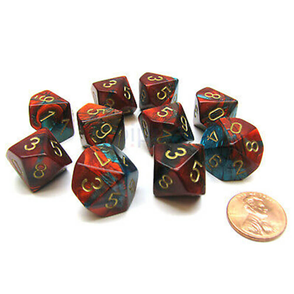 Chessex D10 Polyedrisches Gemini-Set mit 10 Würfeln
