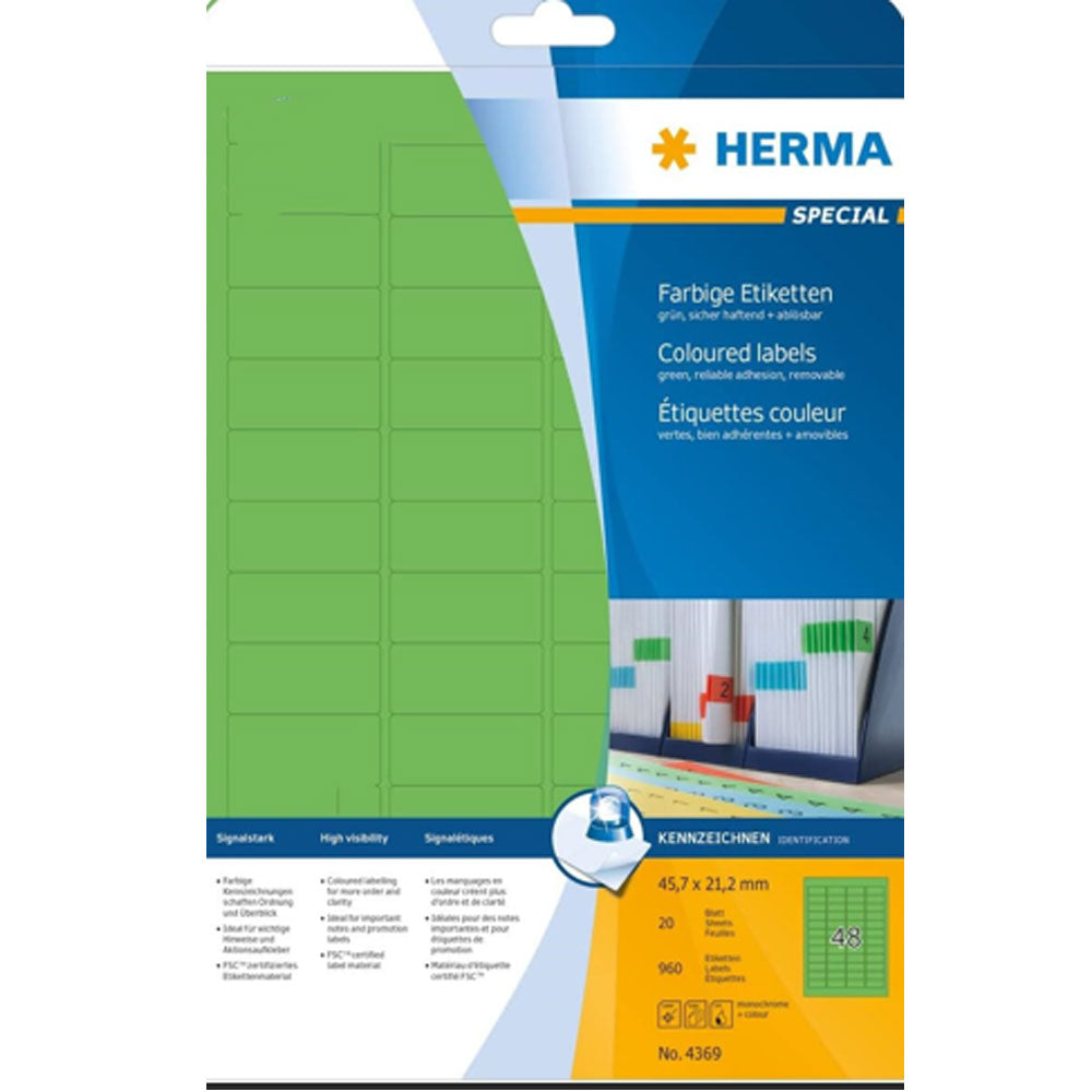 Herma Removable Colored Labels A4 20pc(45.7x21.2mm)