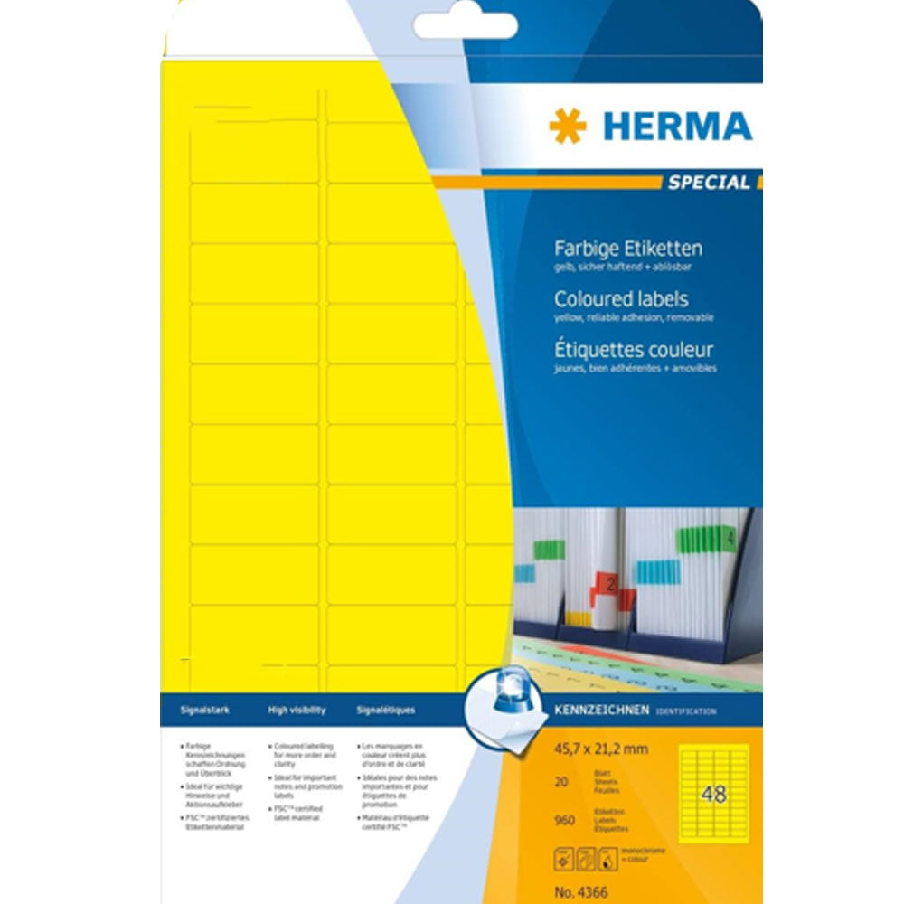 Herma Removable Colored Labels A4 20pc(45.7x21.2mm)