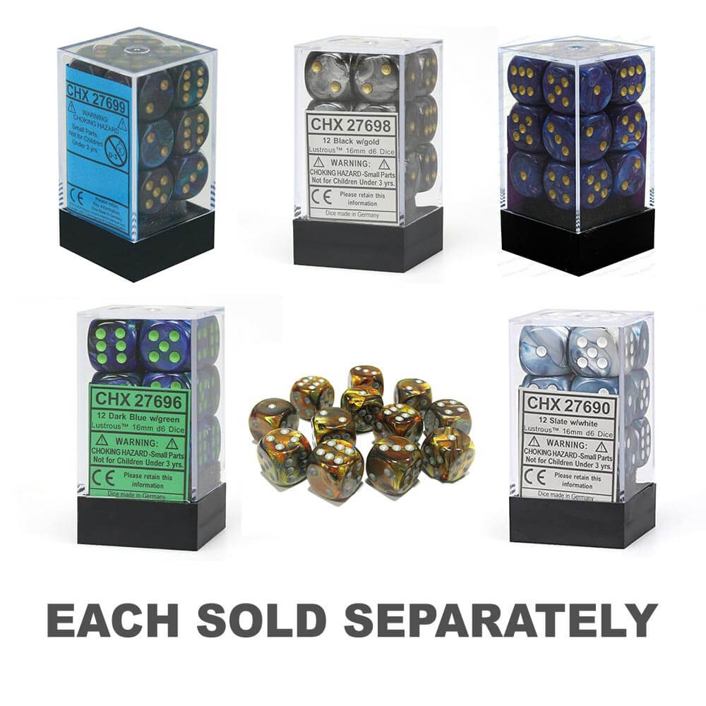 D6 Dice Lustrous 16mm (12 Dice)