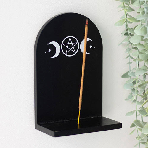Black Triple Moon Wooden Incense Holder Shelf