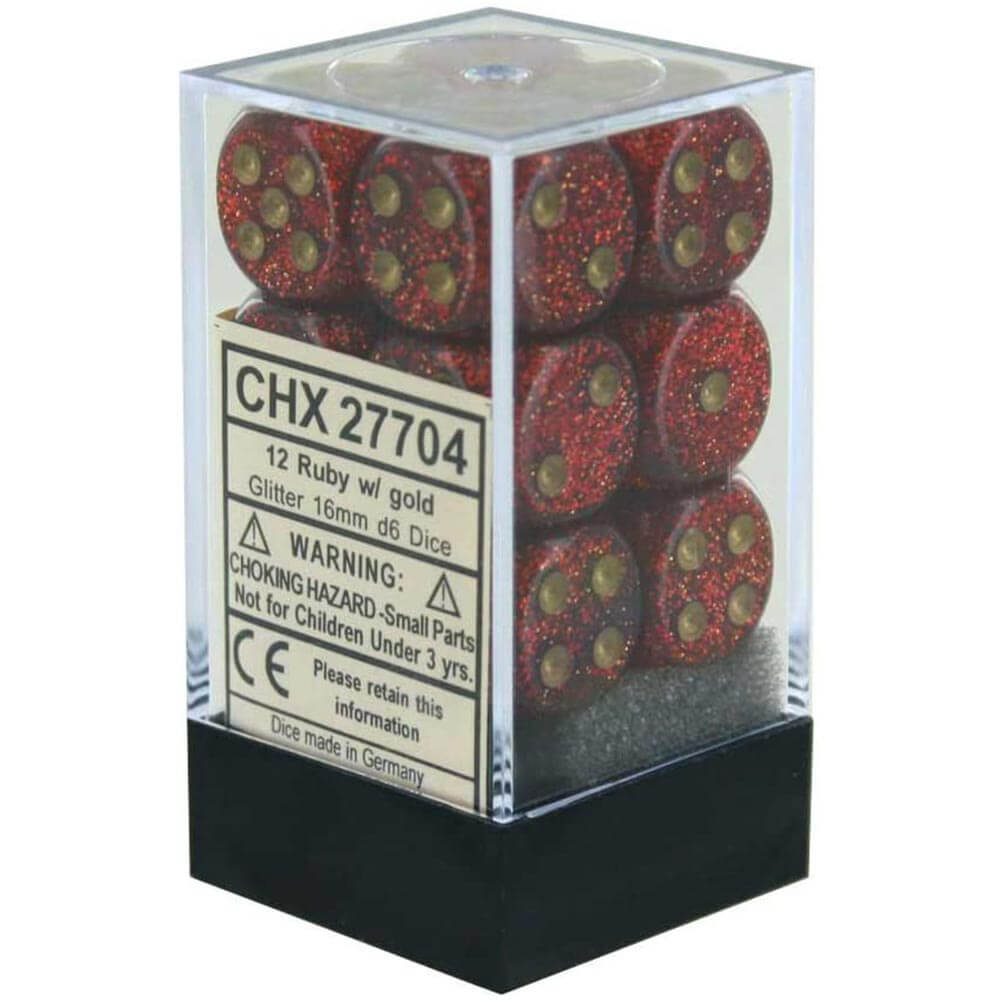 D6 Würfel Glitzer 16mm (12 Würfel)