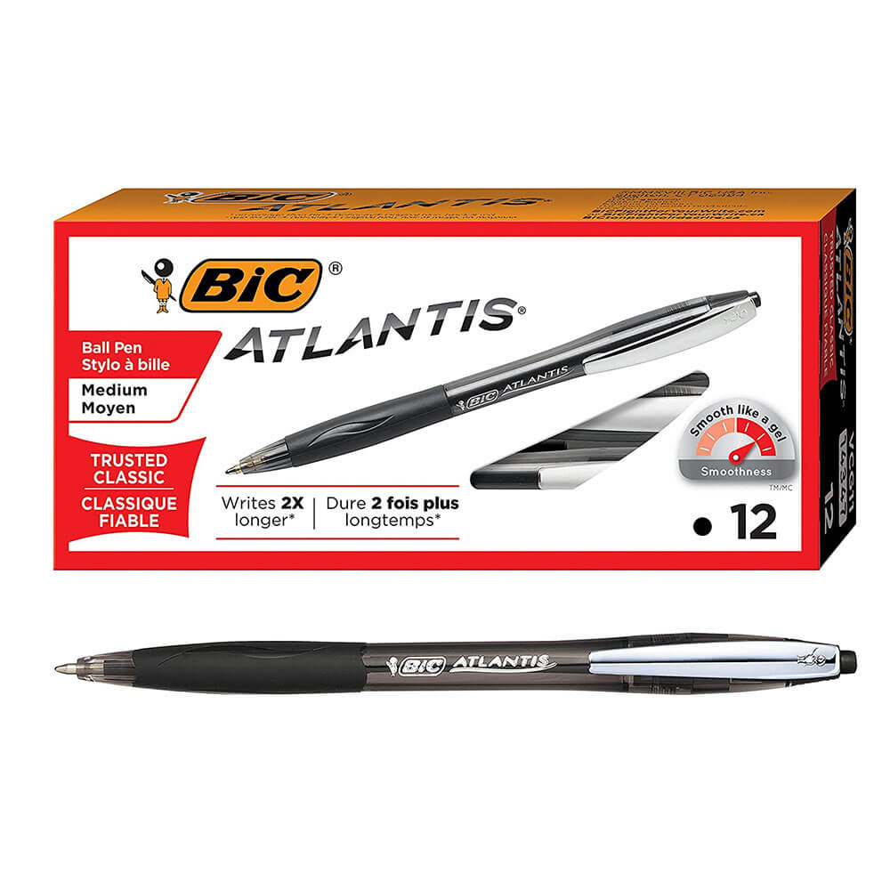 Bic Atlantis Druckkugelschreiber, mittlere Spitze (12 Stück)