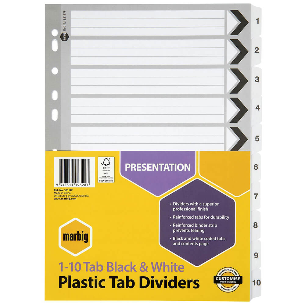 Marbig Manilla Kunststoffteiler (Schwarz & Weiß)