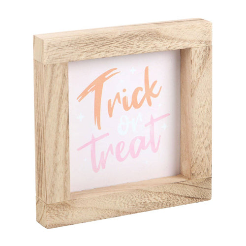 Pink Trick Or Treat Wooden Framed Sign