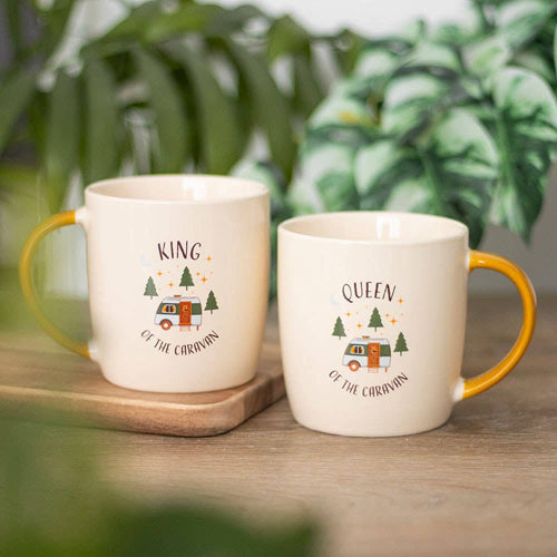 Camping King and Queen Ceramic Couples Mug Set