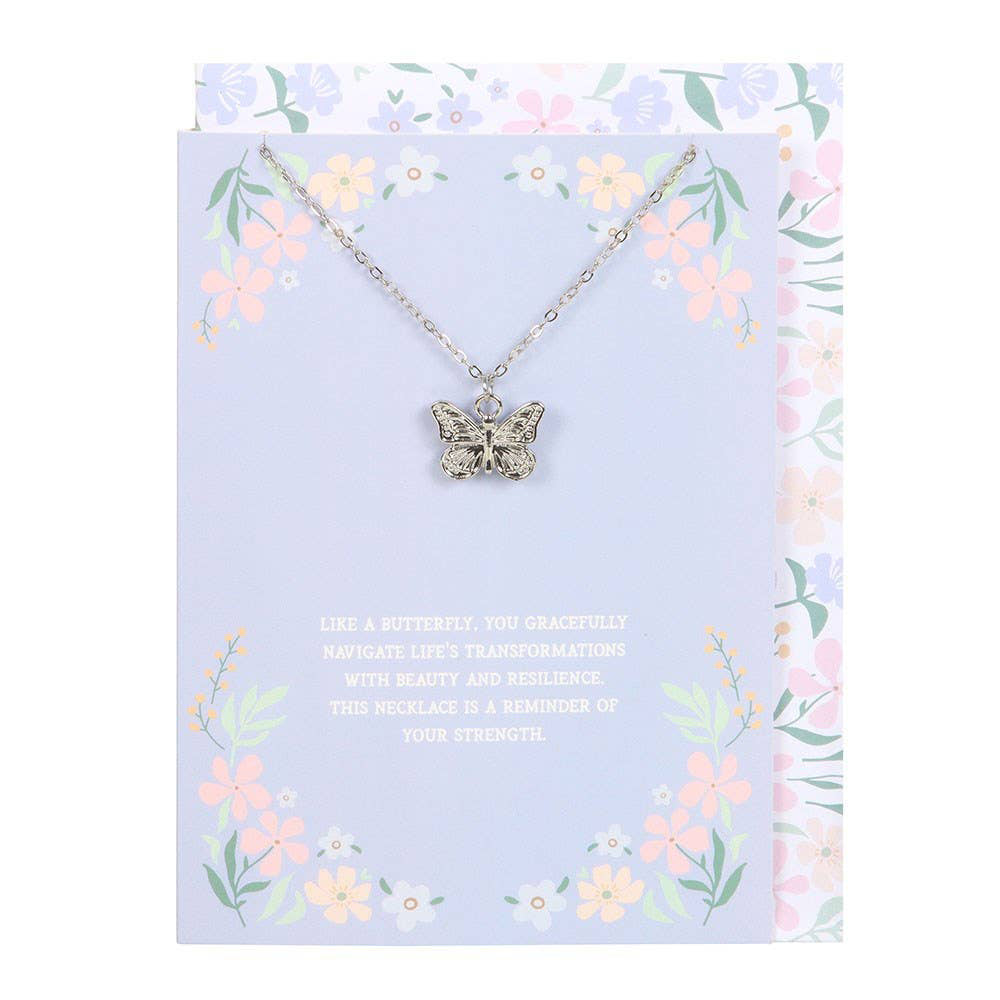 Silver Tone Butterfly Necklace On Greeting Card
